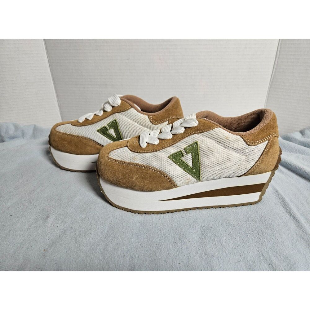VOLATILE Vintage Platform Sneakers Tan Suede Mesh Chunky Retro 70s Y2K Size 7